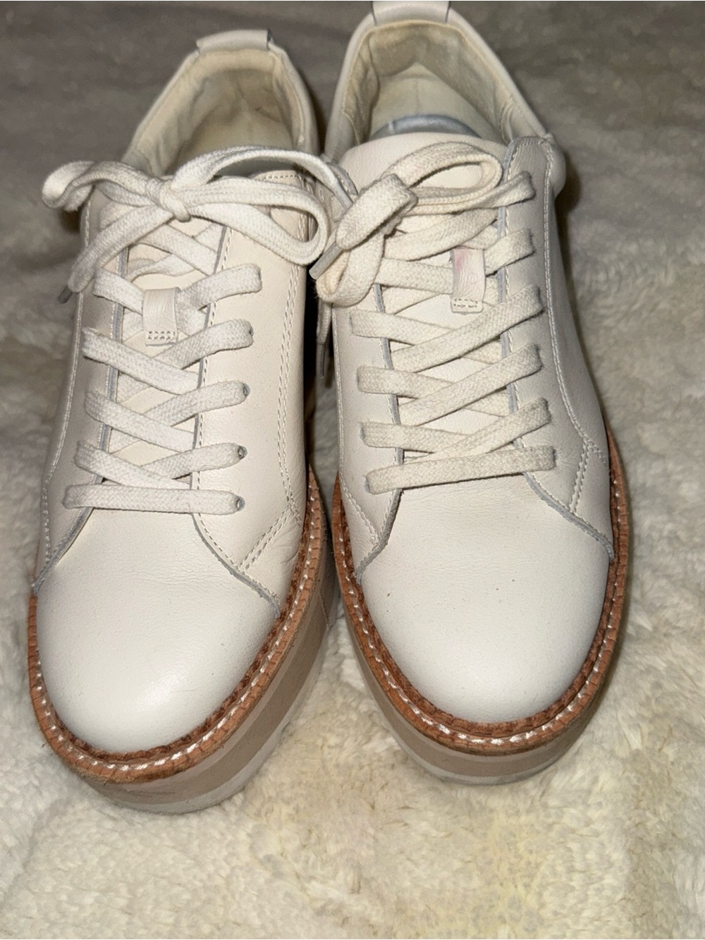 Dolce Vita White Leather Lace-Up Sneakers with Tan Welt